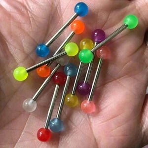 10 Piece Glow in the Dark Tongue Piercing Studs Rings Balls NWT